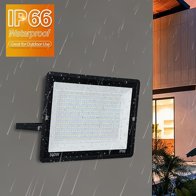 300W LED Flood Light Outdoor 2Pack 30000LM Super Bright IP66 Waterproof Outside Work Lights 6500K Daylight White Security Lights Plug in Flood Light for Yard Garage Garden Patio