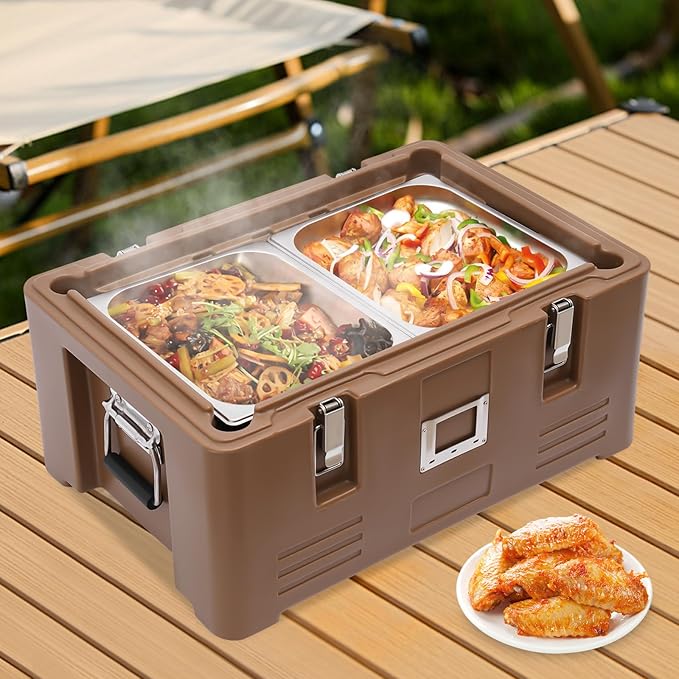 Coffee Flip Down Top Loading EPP Insulated Food Pan Carrier 30L Full-Size Pan Max Capacity for Camping Buffet Party