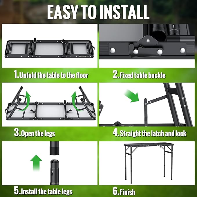 GARLLEN Folding Camping Table Max 27.5 3-Height Adjustable Portable Camping Table with Carrying Bag Lightweight Aluminum Folding Picnic Tables for BBQ Travel Outdoor 34.2 L x 15.7 W