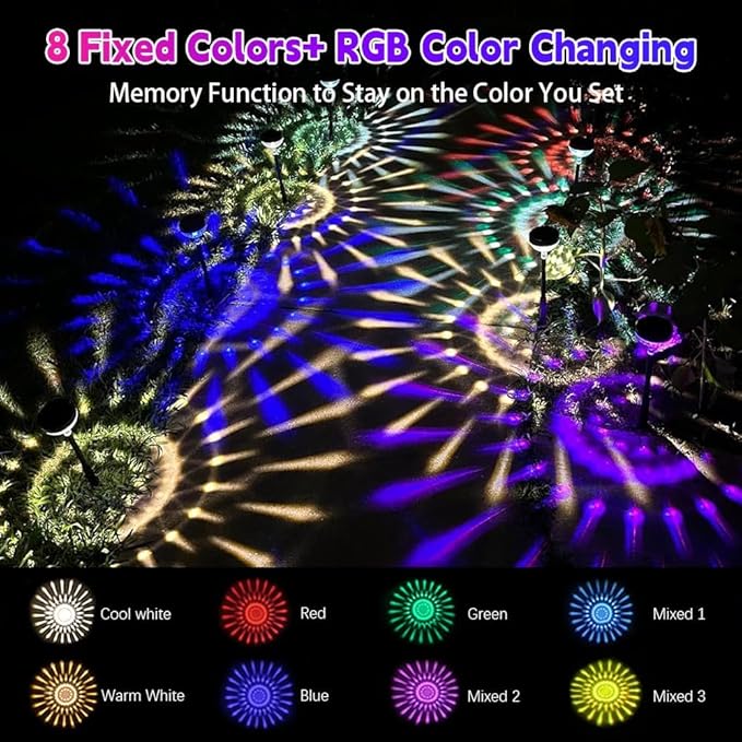 8Pack Solar Pathway Lights Outdoor Color Changing+8 Fixed Color (Warm White Cool White Colored) Solar Lights Outdoor Bright Solar Powered Garden Light
