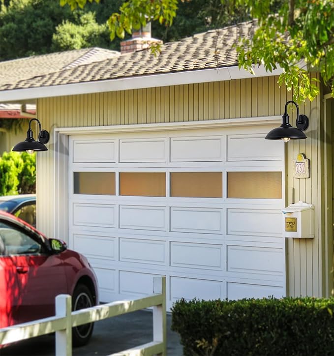 12.6 Large Outdoor Gooseneck Barn Light Fixture Porch Light with Dusk to Dawn Black Classic Retro Style Exterior Light is Suitable for Garage Patio Porch.