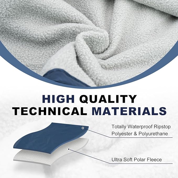 Fleece Waterproof Outdoor Blanket - Windproof Stadium Blanket for Camping Picnics and Sports Stay Dry and Comfortable 80x 58(Hoodeed Blue)