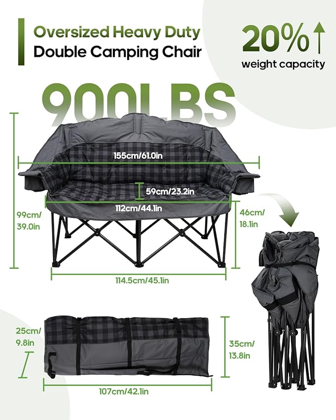 Oversized Double Camping Chair &amp XL Camping Chair 2 Pack Heavy Duty Padded Folding Camp Chairs