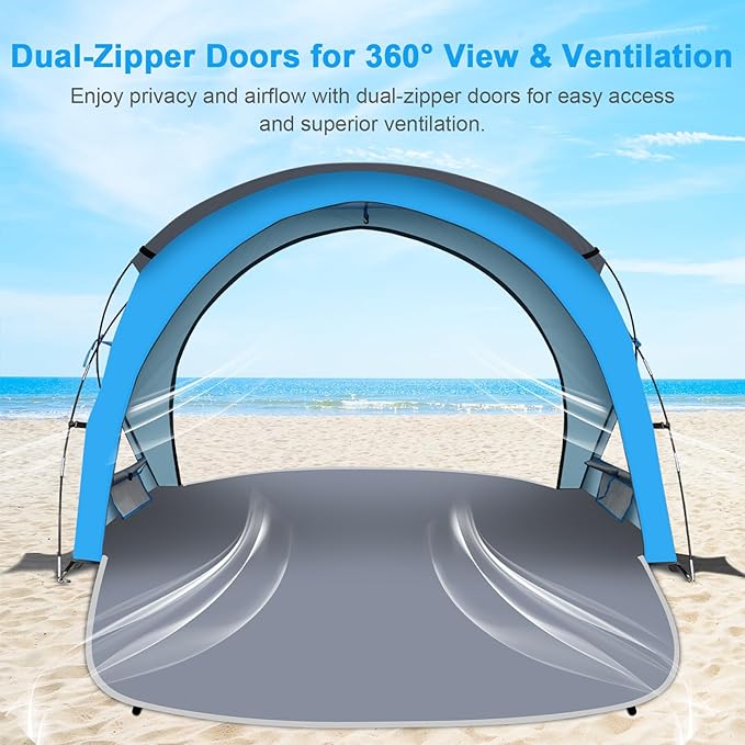 Gorich Beach Tent Sun Shelter with UPF50+ UV Protection for 1-2/3/4-5/6-7 Person Lightweight &amp Portable Beach Shade Canopy with 2 Zippered Doors Easy Setup Family Beach Umbrella