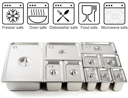 CURTA 6-Pack 1/2 Size Steam Table Pan Covers with Handle NSF Certified 18/8 Stainless Steel Hotel Pan Lids for Catering Buffet Restaurant Commercial Kitchen Dishwasher Safe