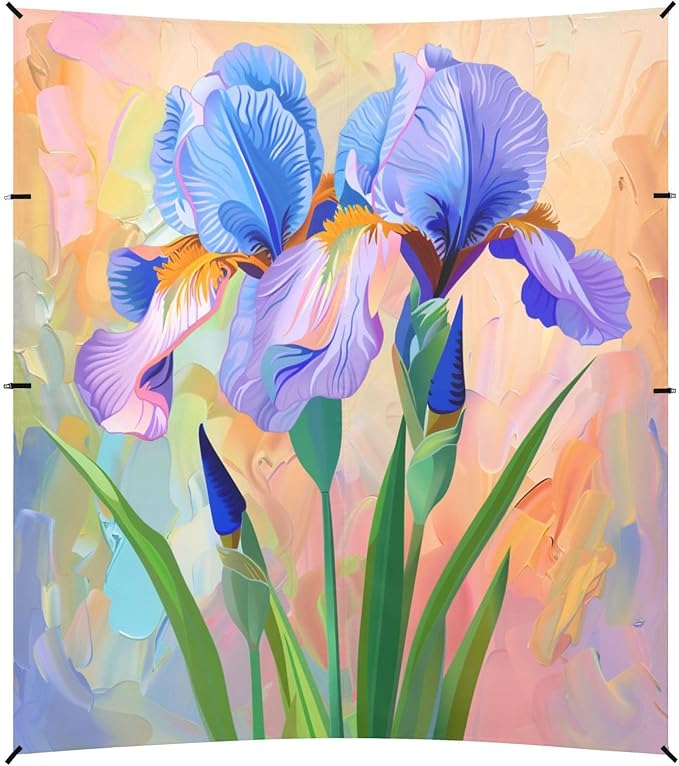 ALAZA Iris Flower Painting Beach Tent Sun Shelter UPF50+ Protection Beach Shade Canopy w/ 4 Sandbags for Outdoor Camping Fishing Backyard Fun Picnic 10x9 ft