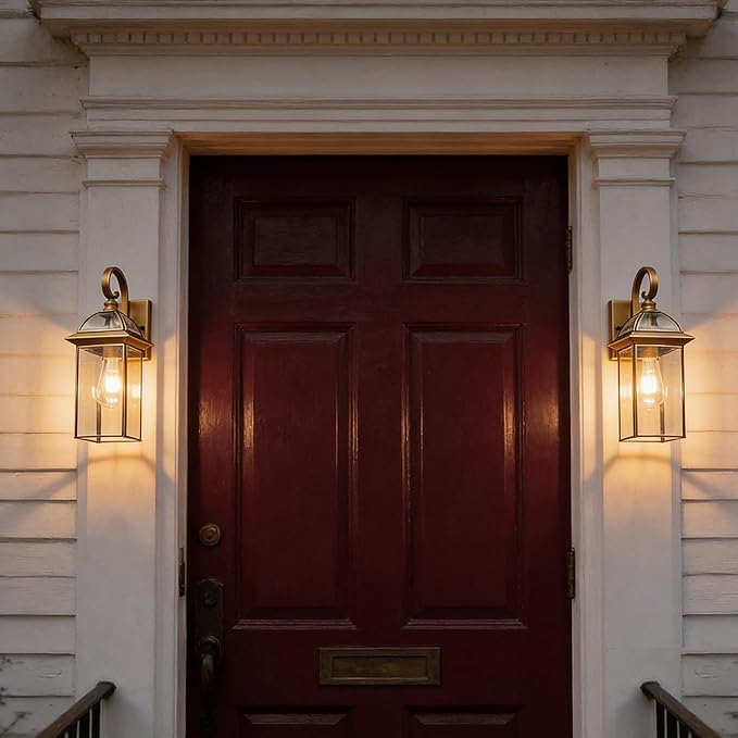 Brass Rustproof Outdoor Wall Sconces 2-Pack - All-Weather Waterproof Porch Lanterns with E26 Socket Front Door Exterior Lights for Yard Entryway