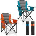 2 Pack Padded Oversized Camping Chairs for AdultsHeavy Duty Support 400 LbsFolding Portable Lawn Chair w/Cup HolderCooler BagSide PocketPerfect for Outdoor PicnicHiking(Orange&ampBlue)