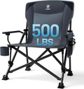 EVER ADVANCED Oversized Folding Camping Chair for Adults Heavy Duty Lawn Chair with Side Pockets Portable Collapsible Quad Chair for Outside Support Up to 500lbs Grey