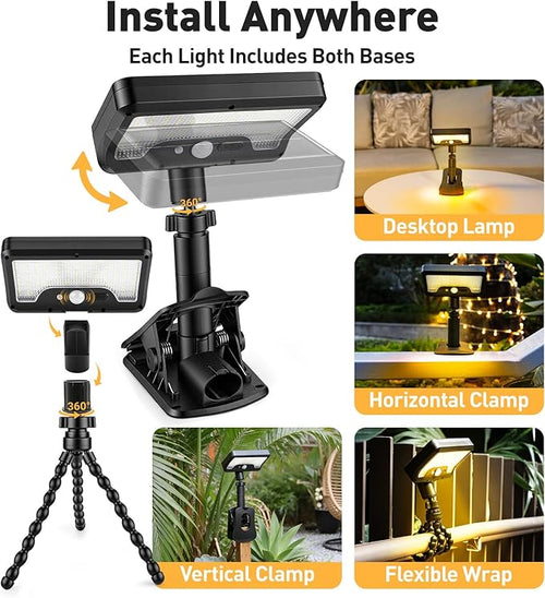 2 Pack Clip On Solar Lights Outdoor with Octopus Tripod 3 Color Temps &amp Remote Control Motion Sensor Fence Lights Solar Powered IP65 Waterproof Security Light for Outside Deck Gutter Camping