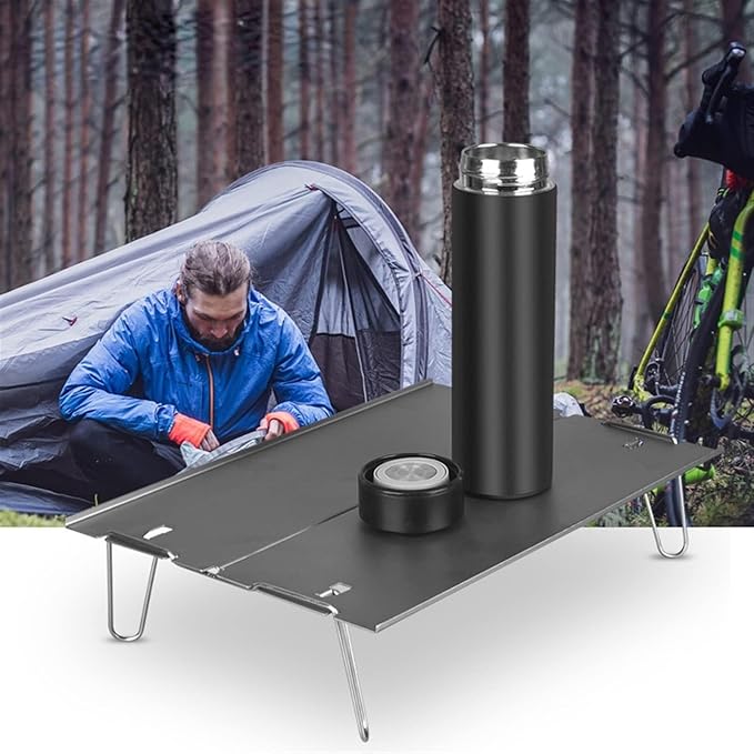 Mini Outdoor Folding Camping Table Lightweight Aluminum Alloy BBQ Picnic Table Portable Hard-Topped Side Table (Silver)
