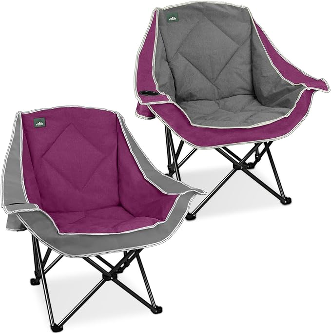 Northroad Oversized Foldable Camping Chair Outdoor Padded Lawn Chair w/Cup HolderCarry Bag for Beach Hiking and PicnicsHeavy-Duty 300-lbs Capacity Purple
