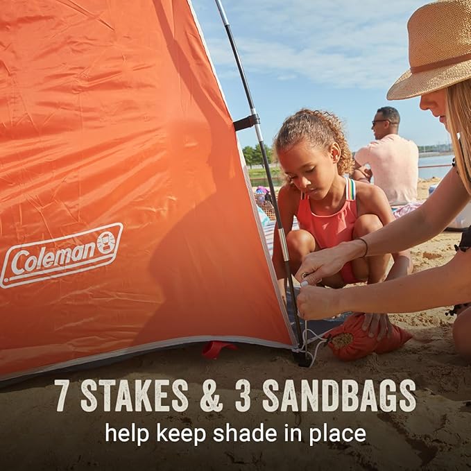 Coleman Skyshade Large Portable Sun Shelter Easy Setup with Pre-Attached Poles Canopy Provides Cover from Sand &amp Sun Great for Beach Park Tailgating Camping Backyard &amp More