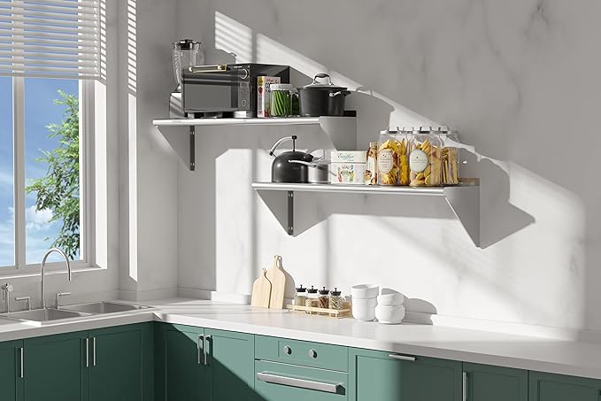 Stainless Steel Shelf 12x48 Space-Saving Wall Mounted Shelving 320lb Heavy Duty Steel Shelves with Easy-Clean Surface for Kitchen Restaurant Bar Hotel (Commercial &amp Home Use)