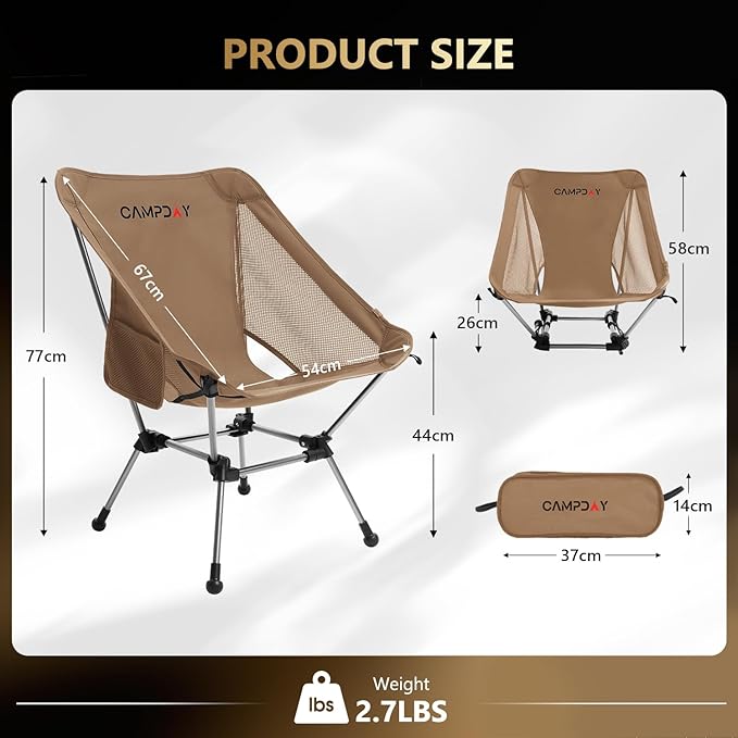 Camping Chair Portable Hiking Ultralight Backpacking Small Lightweight Folding Chair for Outdoor Camp Hunting Beach Picnic Concert Supports 330lbs (Khaki1PCS)