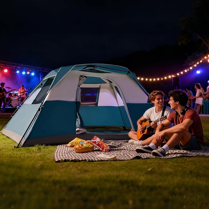 6 Person Instant Camping Tent with Rainfly 60s Easy Setup Family Cabin Tent 10x9ft 1200mm Waterproof &amp Skylight Ventilation Portable Shelter for Outdoor Camping Hiking Backyard