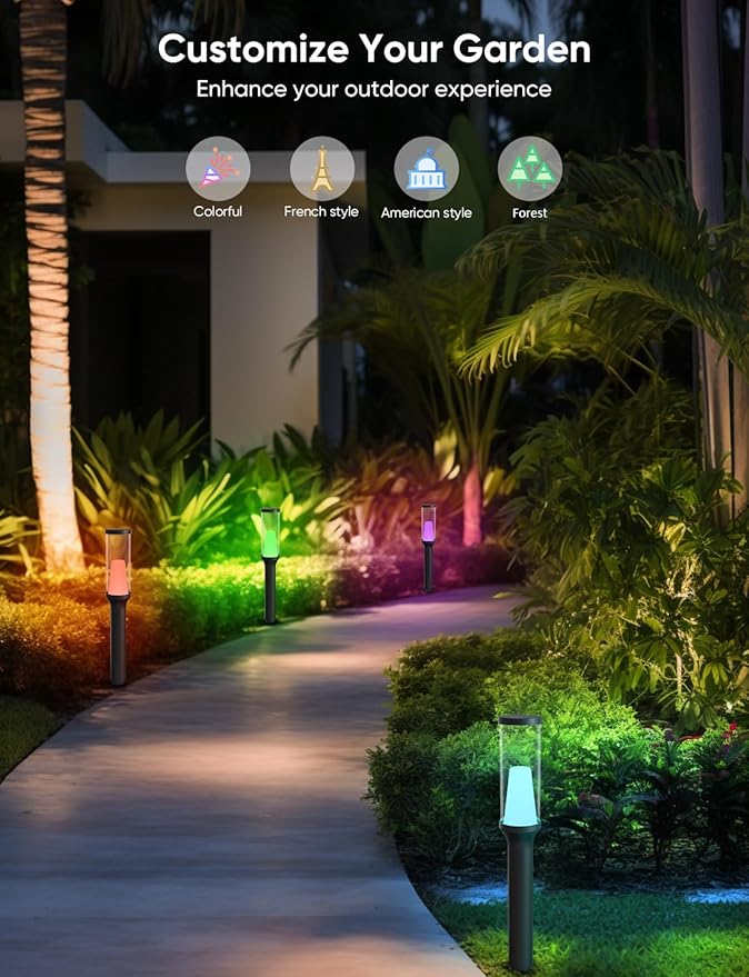 APPECK Pathway Lights Outdoor 800LM RGBCW Low Voltage Landscape Lighting Smart APP and Alexa Control IP65 Waterproof Color Changing Walkway Lights for Garden Yard Patio Christmas 6 Pack