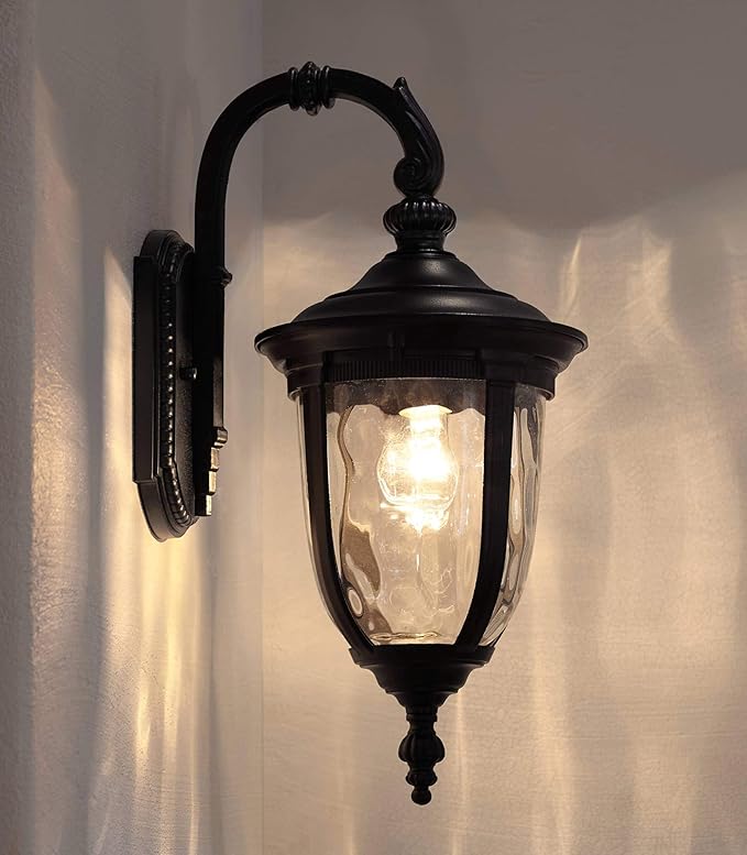 John Timberland Bellagio European Outdoor Wall Light Fixture Black Aluminum Metal 16.5 Clear Hammered Glass Decor for Exterior House Porch Patio Outside Deck Garage Yard Front Door Garden Home
