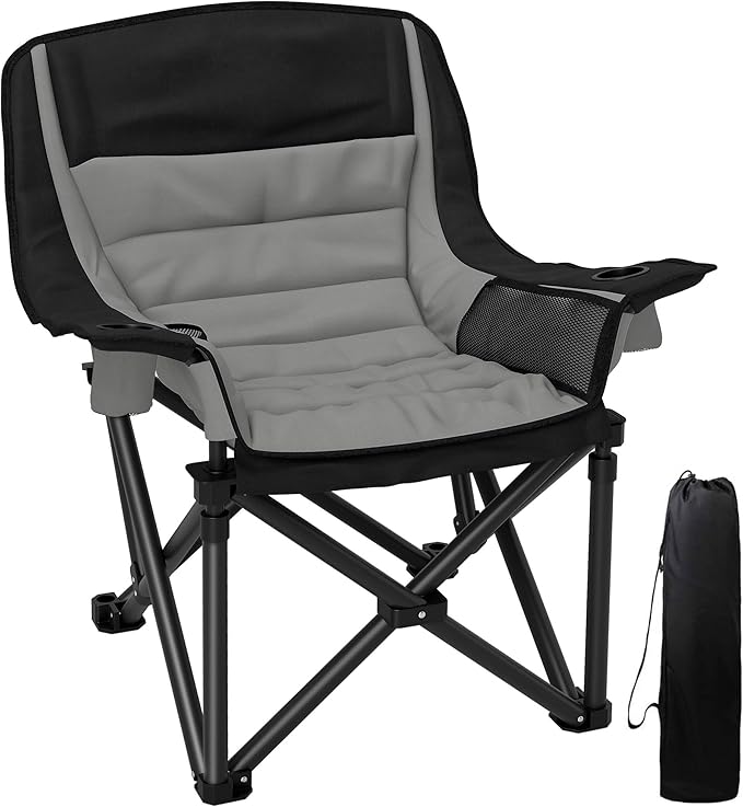 Outsunny Double Camping Chair for Adults Padded Folding Camp Chair for 2 Person with Armrest Wine Glass Holder Cup Holder Carry Bag for Outdoor Sports Picnics Supports up to 552 lbs.