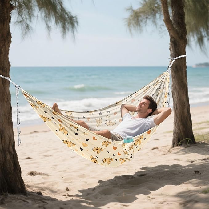 Camping Hammock Outdoor Hammocks for Outside Leopard Heart Beach Trees Portable Lightweight with Pockets Tree Straps Indoor