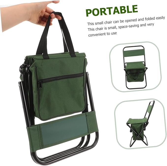 KICHOUSE Portable Folding Chair Back Support Compact Camping Stool for Hiking BBQ Fishing Outdoor