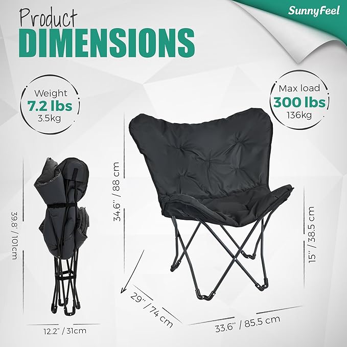SunnyFeel Oversized XL Padded Camping Chair Outdoor Butterfly Chair Portable Folding Large Camp Lounge Chairs Padded Living Room Indoor Chairs Lawn Chairs for BeachTailgatingSport EventsPicnic