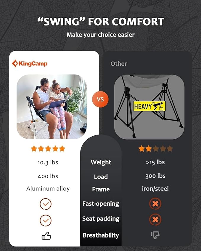 KingCamp Hammock Camping Chair Swinging Portable Folding Camp Chairs for Adults Max 400lbs Heavy Duty Foldable Oversized Rocker with Aluminum Alloy Frame Cup Holder for Outdoor Beach Patio Sport