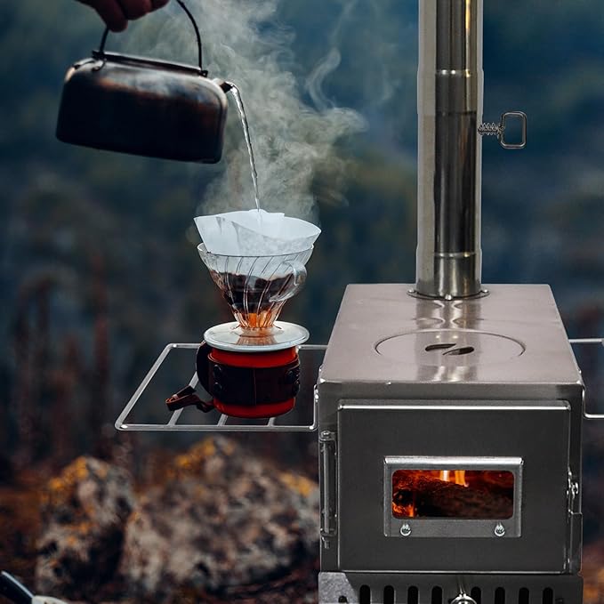 Outdoor Wood Burning Stove Portable with Chimney Pipe for Cooking Camping Tent Hiking Fishing Backpacking