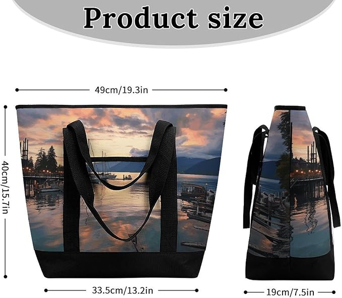 Insulated Shopping BagLarge Reusable Cooler Bags Evening in Vancouver Printed Foldable Shopping BagTravel Waterproof Shoulder Bag