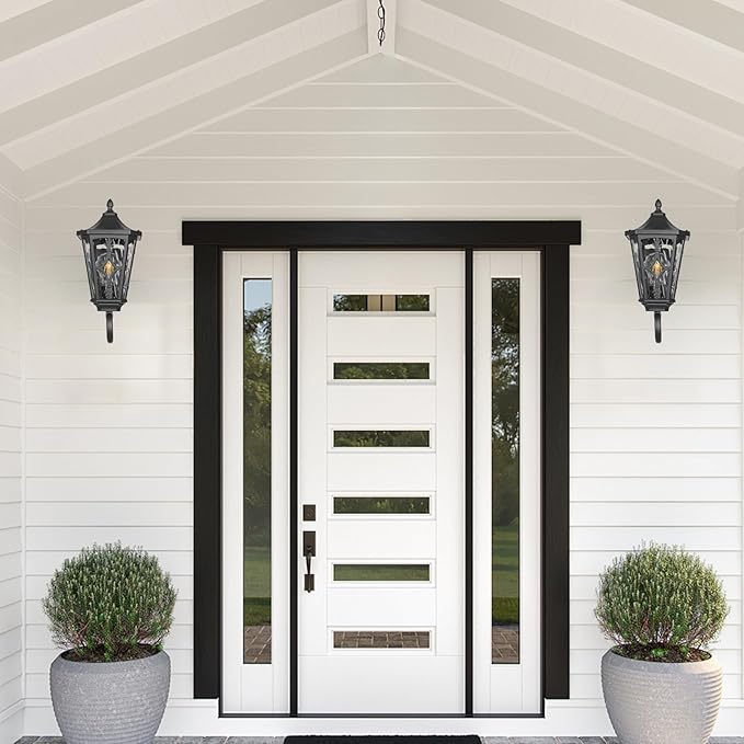 14 Outdoor Wall Light FixturesExterior Waterproof Wall Lantern Porch Sconces Lighting with E26 Socket &amp Water Ripple Glass ShadesMatte Black Outside Wall Lantern Light for House Front Door Gar