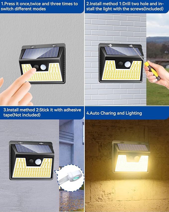 Peasur Solar Lights Outdoor Waterproof [8 Pack/140LED] Warm White Motion Sensor Light Ultra-Bright 3 Modes Solar Fence Security Lighting for Wall Garden Yard Garage Patio