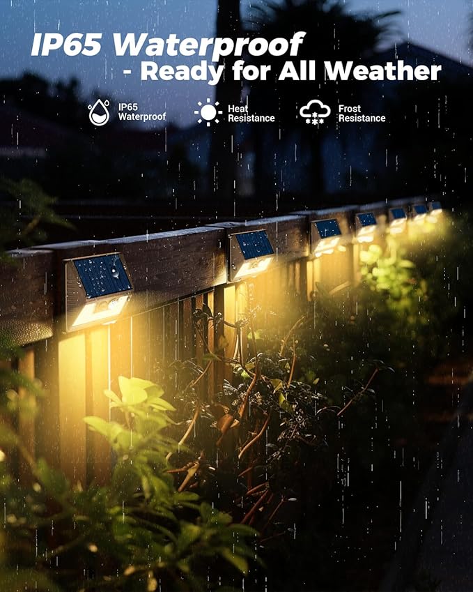 12 Pack Solar Fence Lights Waterproof Motion Sensor Deck Lights Outdoor Cold White LED Outside Lamp Wireless for Wall Yard Steps Stairs Garden - Brown