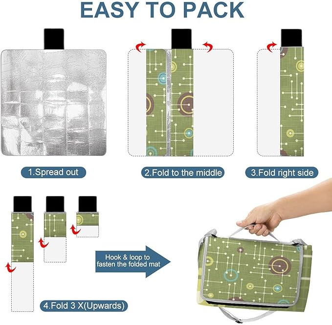 Modern Mid Century Seamless Abstract Pattern Waterproof Outdoor Picnic Blanket Sandproof Beach Mat for Camping Hiking Grass Travelling