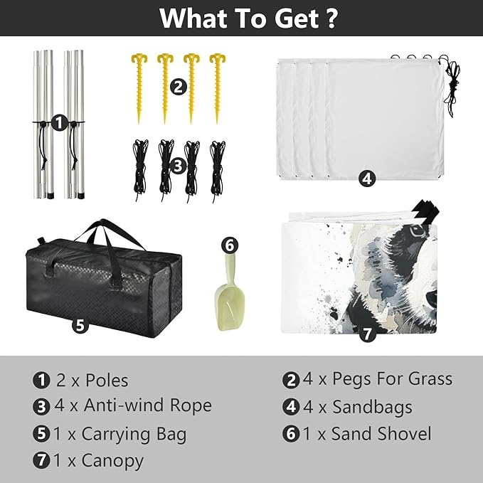 ALAZA Watercolor Panda Portrait Beach Tent Sun Shelter UPF50+ Protection Beach Shade Canopy w/ 4 Sandbags for Outdoor Camping Fishing Backyard Fun Picnic 10x9 ft