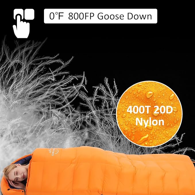 -10°F 0°F 10°F 15°F Down Sleeping Bag for Adults800/650 Fill PowerUltralight Wearable 4 Season Cold Weather Rectangle Sleeping Bag for Camping HikingCan be Used as a Down Blanket or Cloak
