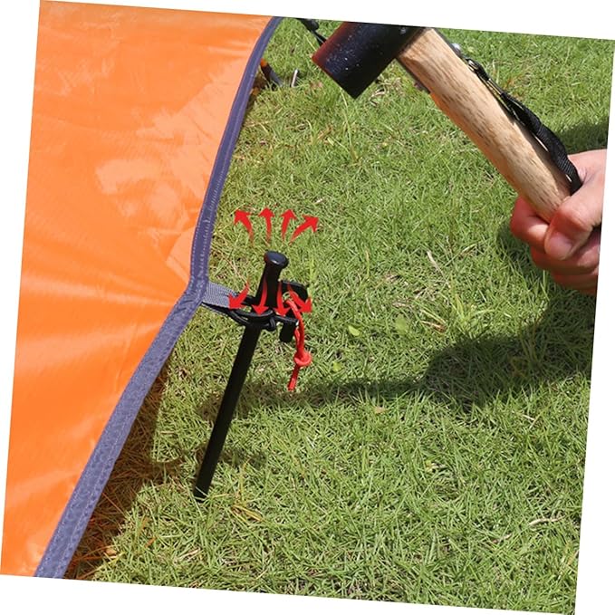 Kisangel 8pcs Heavy Duty Metal Tent Pegs with Rope 30cm Black Ground Stakes Set for Outdoor Camping Tarp Fixing and Windproof Tent Anchors with Storage Bag