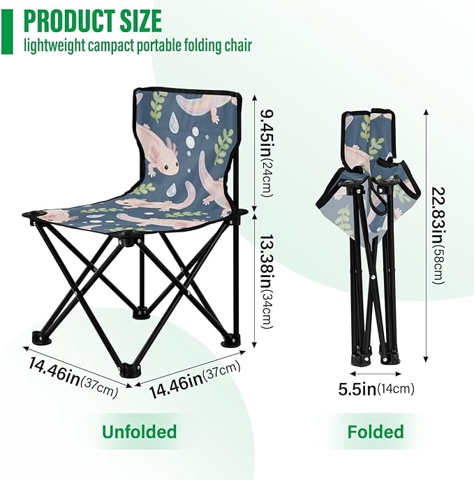 Foldable Camping Chairs for Adults Axolotl on Dark Blue Compact Folding Chair Backpacking Includes Carry Bag