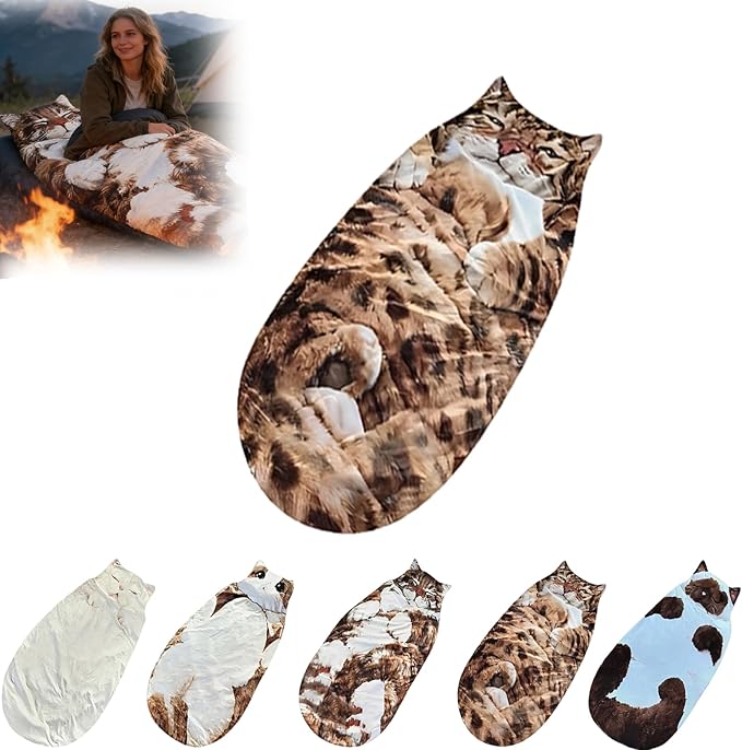 Fluffy Cat Sleeping Bag for Adults Washable Warm Plush Cat Envelope Sleeping Bag for Camping Sleepovers Home Lounging69×32in