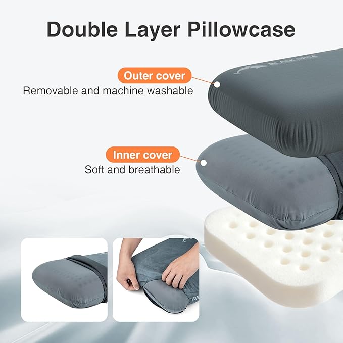 Memory Foam Camping Pillow Lightweight &amp Portable Travel Pillow Backpacking Pillow with Removable Cover Ergonomic Pillows Neck Lumbar Support for Outdoor Camp Hiking Backpacking Sleep