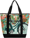 Insulated Shopping BagLarge Reusable Cooler Bags Bicycle with Flower Printed Foldable Shopping BagTravel Waterproof Shoulder Bag