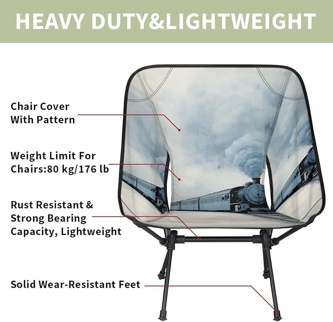 Honeybaby Folding Camping Chair Winter Train Camping Chairs Lightweight Portable Chair Outdoor Foldable Chairs for Camping Travel Picnic Beach Hiking