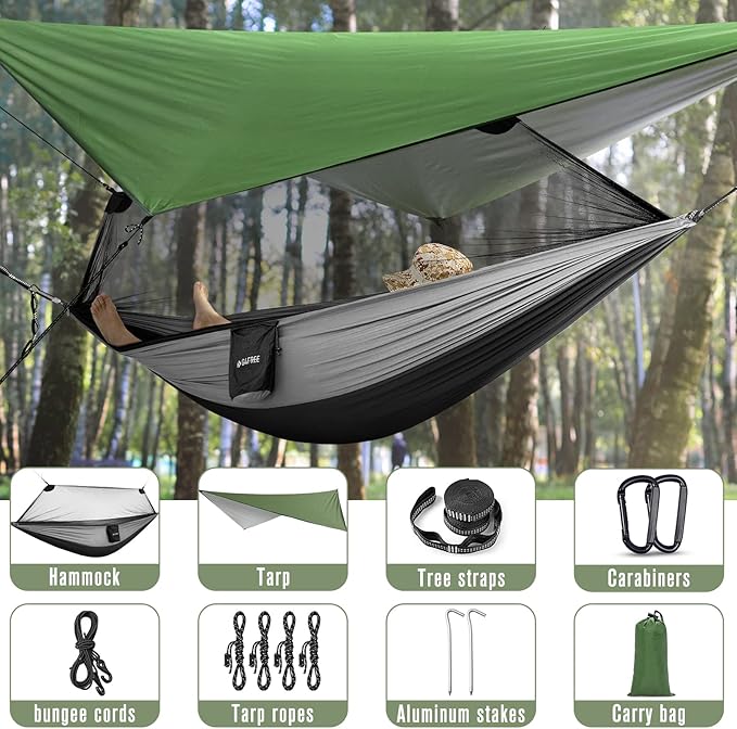 G4Free Large Camping Hammock with Mosquito Net 2 Person Pop-up Parachute Lightweight Hanging Hammocks + G4Free Camping Hammock with Net and Rain Fly 2 Person Lightweight Portable Hammock Tent