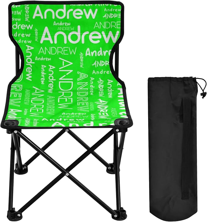 Lime Custom Folding Camping Chair for Teen Child Personalized Name 14.6×14.6in Portable Outdoor Chair with Carry Bag for Beach Picnic Barbeques