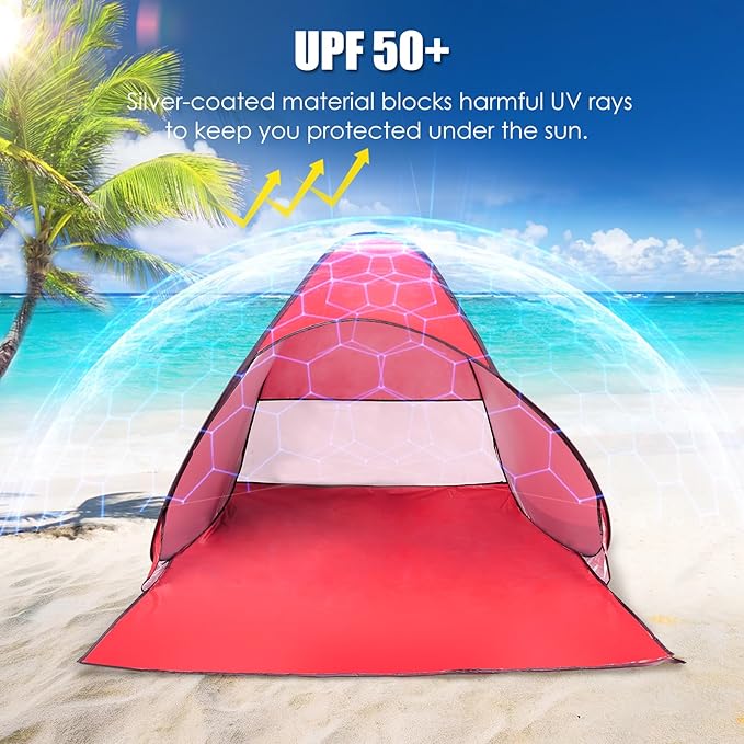 Pop Up Beach Tent Sun Shelter for 2-3 Person Sun Shelter with UPF 50+ &amp Lightweight Portable Beach Tent Easy Pop Up for Outdoor Camping Fishing