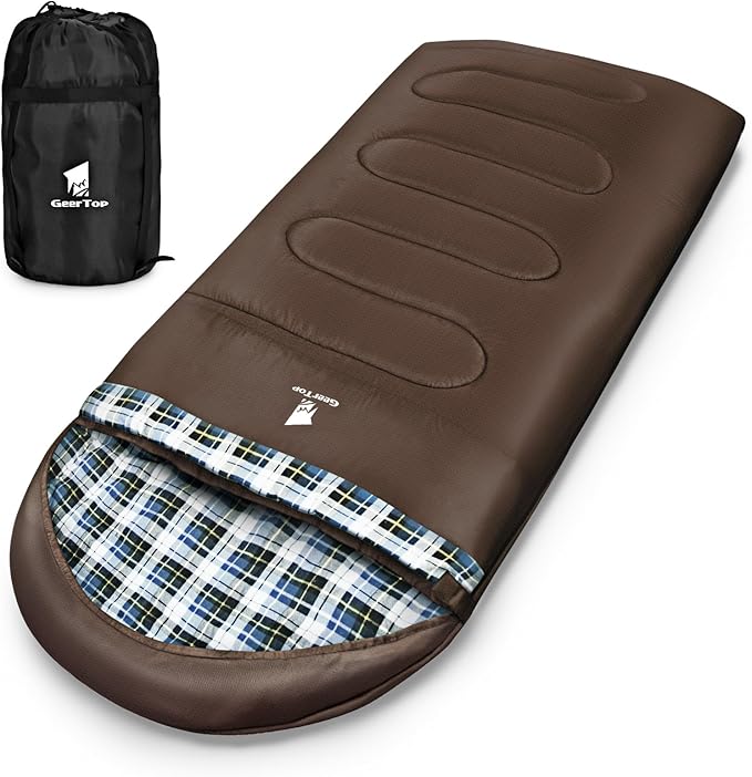 GEERTOP Flannel Sleeping Bags for Adults Big &amp Tall People Portable Cold Weather Envelope XXL All Seasons Camping Sleeping Bag