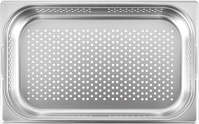 Restaurantware Perforated Steam Table Pan - Full Size - 4 Deep - Collapsible Handles - Anti Jam - Commercial Grade Stainless Steel - 1ct Box - Met Lux