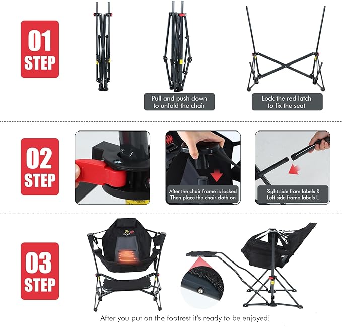 Nice C Heated Hammock Camping Chair with Footrest Heated Camping Chair with Battery Rocking Swing Chairs Hammock Chairs with Stand Heavy Duty (1 Heat Black W/Footrest)