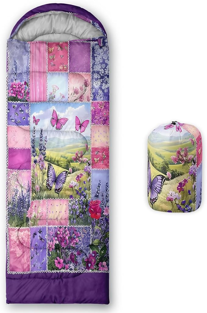 AILONEN Pink Flamingo Sleeping Bag for Kids GirlsWarm and Cool WeatherLightweightWaterproof BackpackingTropical Flamingo Theme Palm Leaves Sleeping Bag for Camping