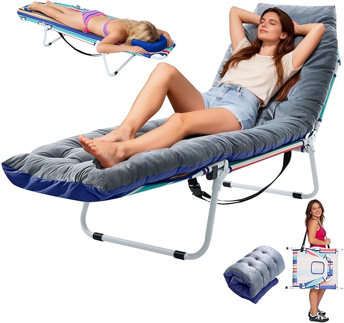 LILYPELLE Portable Folding Camping Cot Adjustable 5-Position Face Down Folding Chaise Lounge Chairs Outdoor Portable Folding Bed Sleeping Cot for Camping Pool Beach Patio