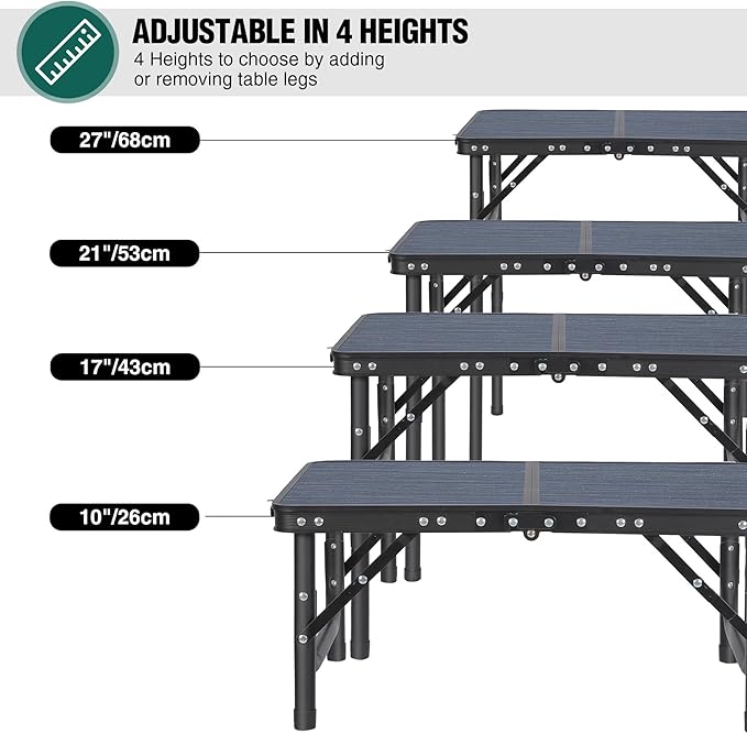RedSwing Small Folding Table Adjustable Height Lightweight and Portable Aluminum Frame Camping Table for Outdoor Indoor Picnic 2 Feet Grey